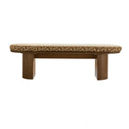 Solid Wood Upholstered Bench with Sculptural Legs and Textured Geometric Fabric