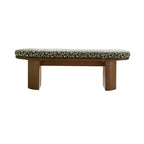 Solid Wood Upholstered Bench with Sculptural Legs and Textured Geometric Fabric
