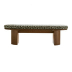 Solid Wood Upholstered Bench with Sculptural Legs and Textured Geometric Fabric