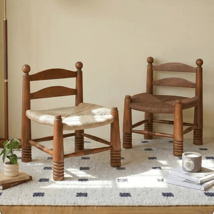 Solid Wood Vintage Kids Chair with Handwoven Rattan Seat and Sculptural Frame Imagen secundaria del producto
