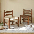 Solid Wood Vintage Kids Chair with Handwoven Rattan Seat and Sculptural Frame