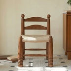 Solid Wood Vintage Kids Chair with Handwoven Rattan Seat and Sculptural Frame