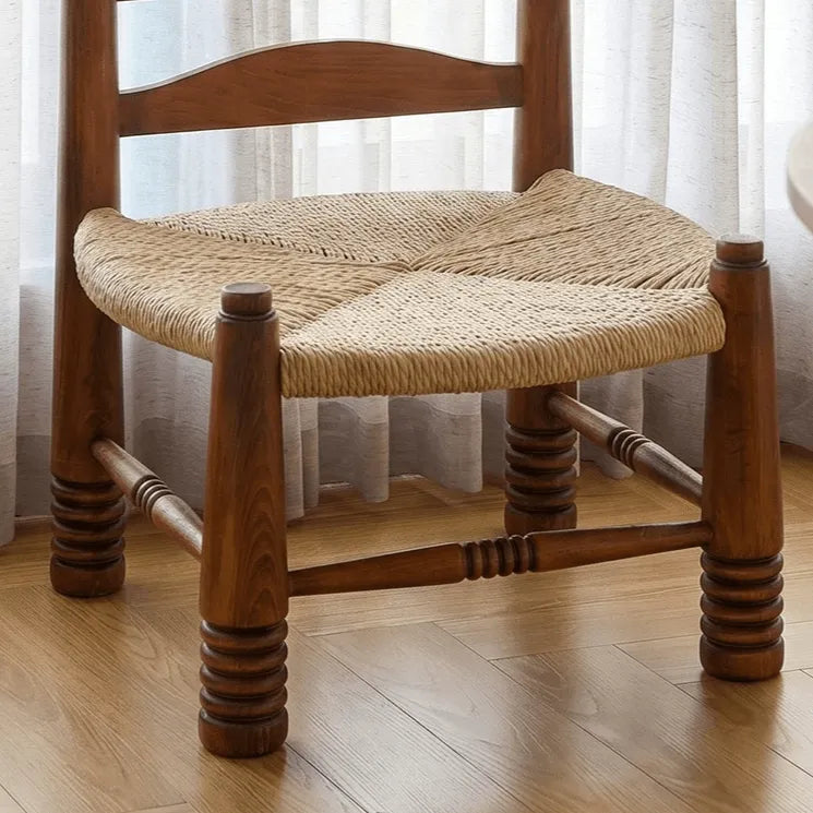 Solid Wood Vintage Kids Chair with Handwoven Rattan Seat and Sculptural Frame