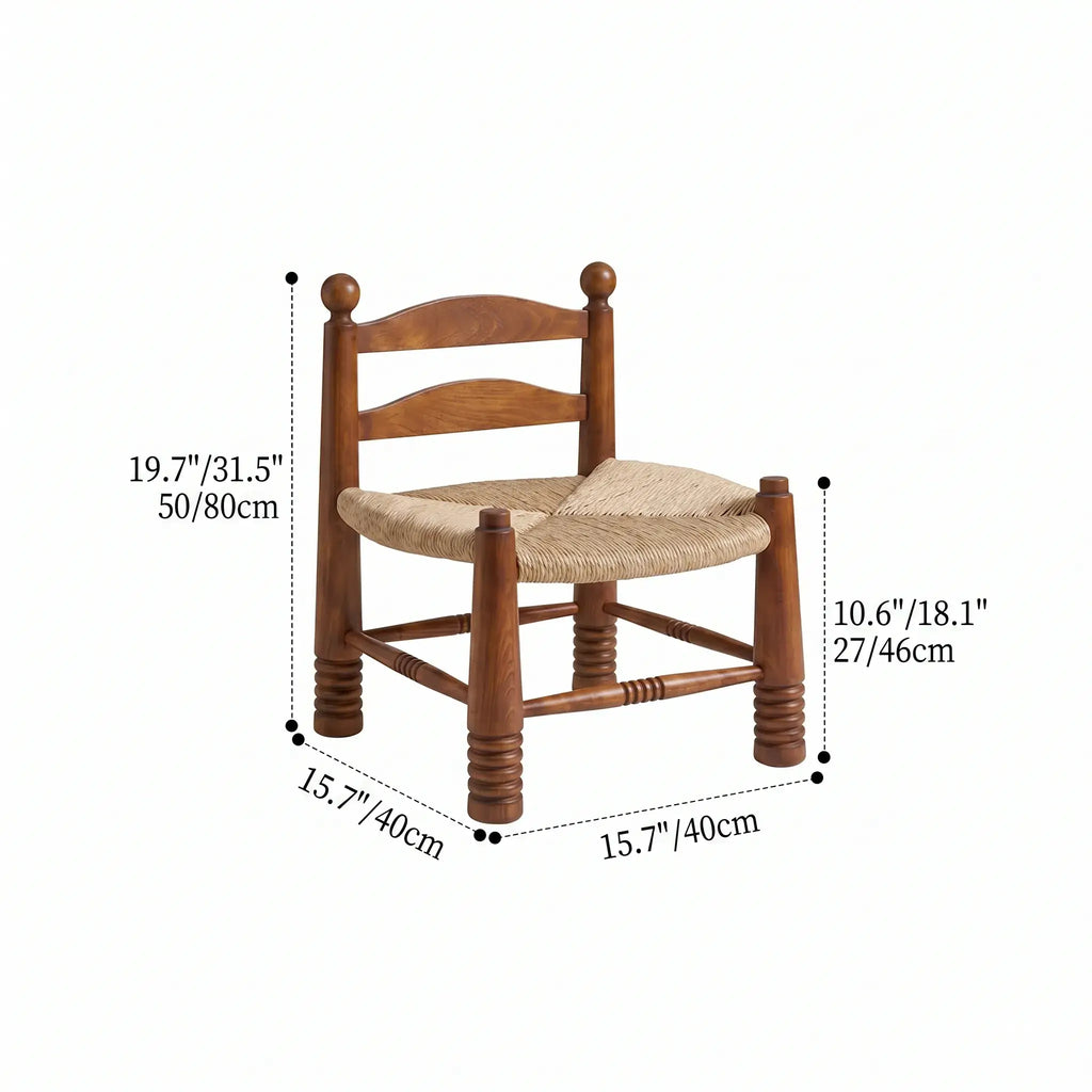Solid Wood Vintage Kids Chair with Handwoven Rattan Seat and Sculptural Frame