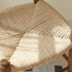 Solid Wood Vintage Kids Chair with Handwoven Rattan Seat and Sculptural Frame