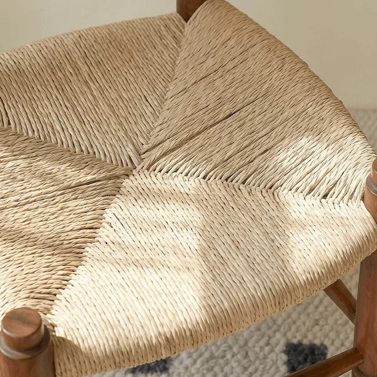 Solid Wood Vintage Kids Chair with Handwoven Rattan Seat and Sculptural Frame