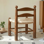 Solid Wood Vintage Kids Chair with Handwoven Rattan Seat and Sculptural Frame
