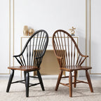 Solid Wood Windsor Chair Series with Arched Spindle Back and Open Arms