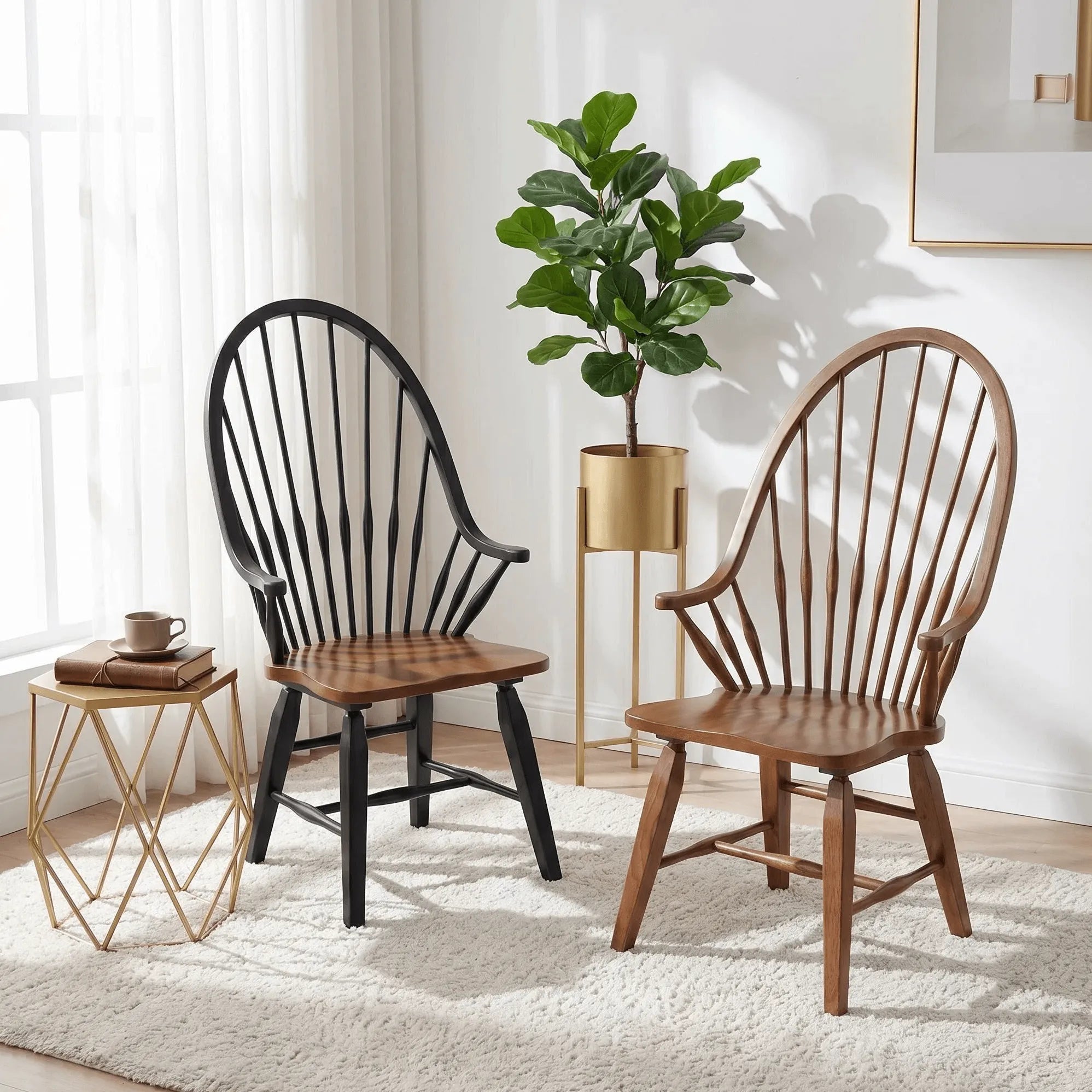 Solid Wood Windsor Chair Series with Arched Spindle Back and Open Arms Zweitbild