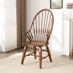 Solid Wood Windsor Chair Series with Arched Spindle Back and Open Arms