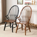 Solid Wood Windsor Chair Series with Arched Spindle Back and Open Arms