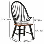 Solid Wood Windsor Chair Series with Arched Spindle Back and Open Arms Dimensions