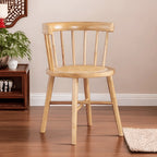 Solid Wood Windsor Chair with Curved Arms and Woven Rattan Seat
