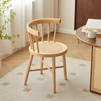 Solid Wood Windsor Chair with Curved Arms and Woven Rattan Seat