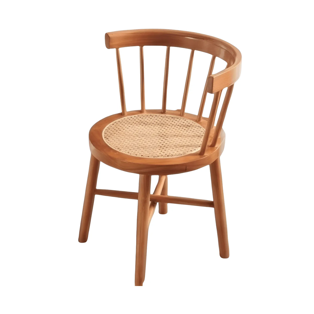 Solid Wood Windsor Chair with Curved Arms and Woven Rattan Seat