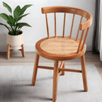 Solid Wood Windsor Chair with Curved Arms and Woven Rattan Seat