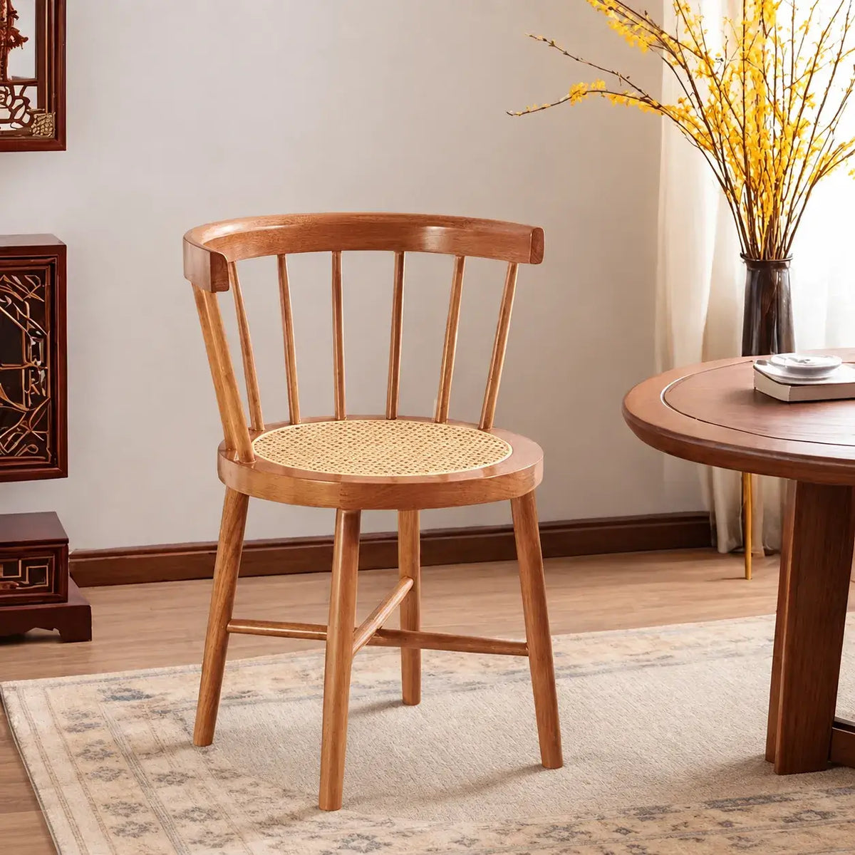 Solid Wood Windsor Chair with Curved Arms and Woven Rattan Seat Main Product Image Hauptbild
