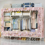 Space-Saving Curtain Door Steel Wardrobe With Drawers And Shelves