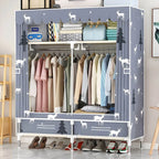 Space-Saving Curtain Door Steel Wardrobe With Drawers And Shelves