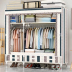 Space-Saving Curtain Door Steel Wardrobe With Drawers And Shelves