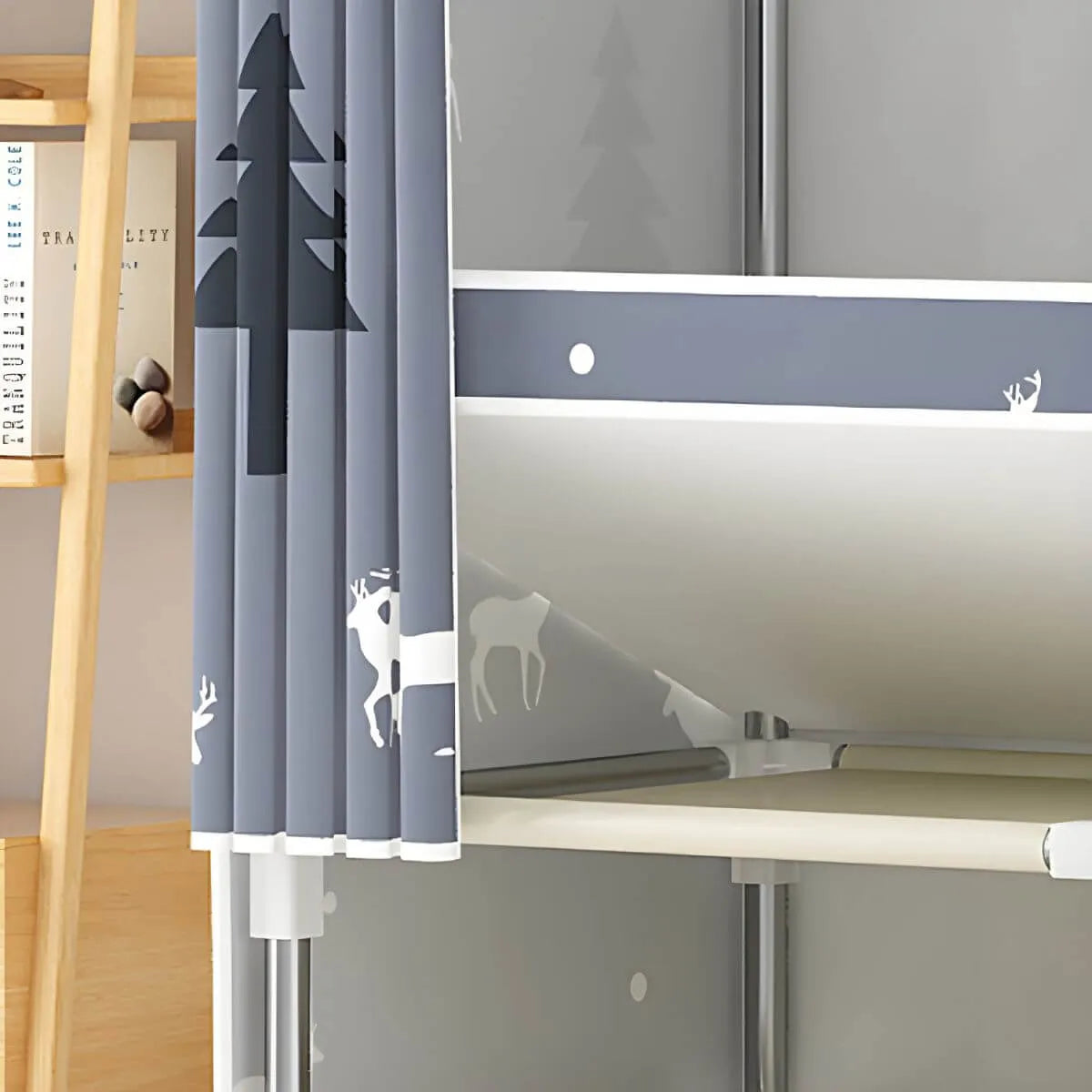 Space-Saving Curtain Door Steel Wardrobe With Drawers And Shelves