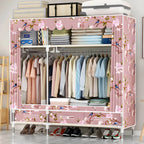 Space-Saving Curtain Door Steel Wardrobe With Drawers And Shelves