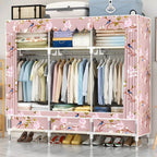 Space-Saving Curtain Door Steel Wardrobe With Drawers And Shelves