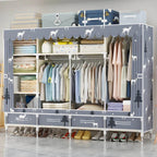 Space-Saving Curtain Door Steel Wardrobe With Drawers And Shelves