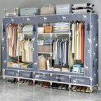 Space-Saving Curtain Door Steel Wardrobe With Drawers And Shelves