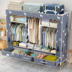 Space-Saving Curtain Door Steel Wardrobe With Drawers And Shelves
