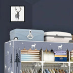 Space-Saving Curtain Door Steel Wardrobe With Drawers And Shelves