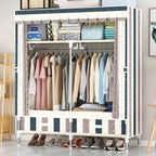 Space-Saving Curtain Door Steel Wardrobe With Drawers And Shelves