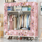 Space-Saving Curtain Door Steel Wardrobe With Drawers And Shelves