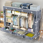 Space-Saving Curtain Door Steel Wardrobe With Drawers And Shelves