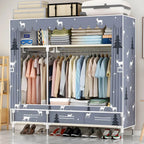 Space-Saving Curtain Door Steel Wardrobe With Drawers And Shelves