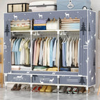 Space-Saving Curtain Door Steel Wardrobe With Drawers And Shelves