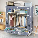 Space-Saving Curtain Door Steel Wardrobe With Drawers And Shelves