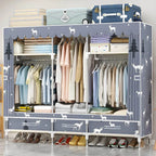 Space-Saving Curtain Door Steel Wardrobe With Drawers And Shelves