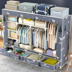 Space-Saving Curtain Door Steel Wardrobe With Drawers And Shelves