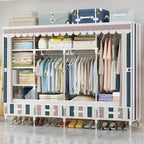 Space-Saving Curtain Door Steel Wardrobe With Drawers And Shelves