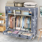 Space-Saving Curtain Door Steel Wardrobe With Drawers And Shelves