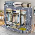 Space-Saving Curtain Door Steel Wardrobe With Drawers And Shelves