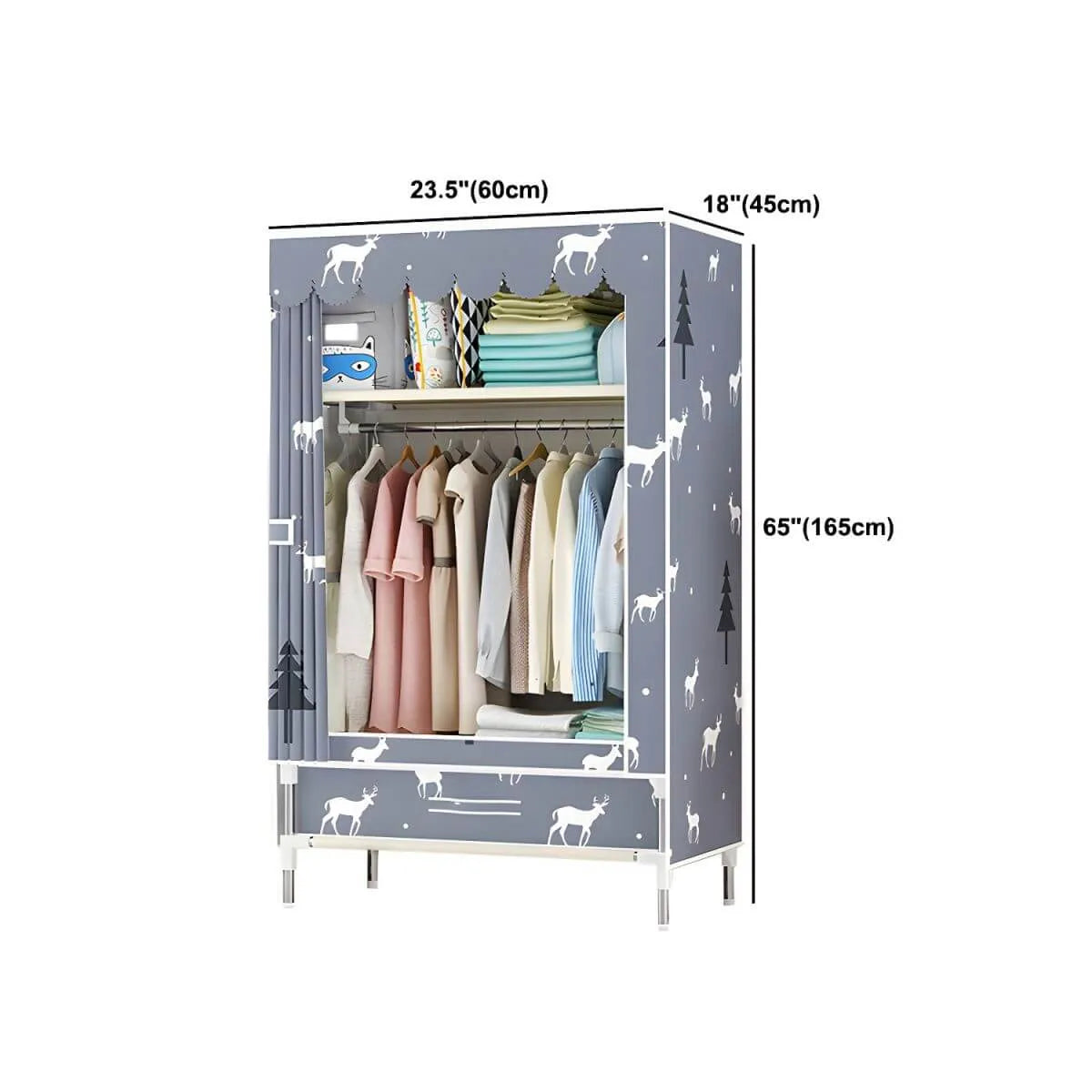 Space-Saving Curtain Door Steel Wardrobe With Drawers And Shelves Dimensions