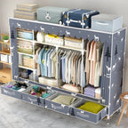 Space-Saving Curtain Door Steel Wardrobe With Drawers And Shelves Main Product Image