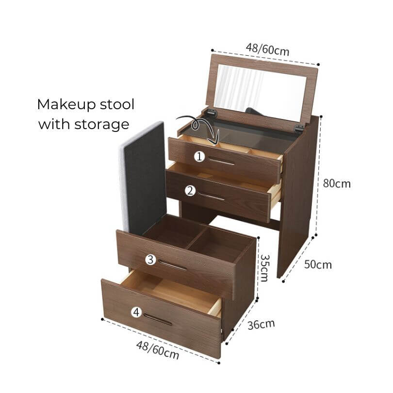 Space-Saving Dressing Table with HD Mirror - Nut-Brown/White