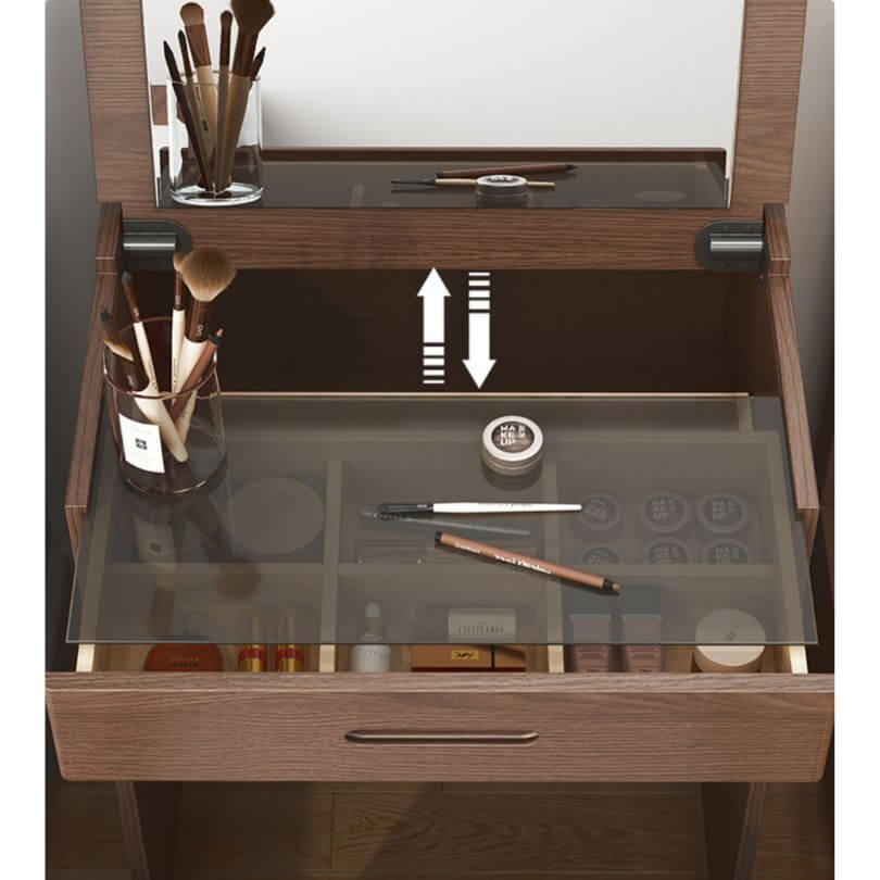 Space-Saving Dressing Table with HD Mirror - Nut-Brown/White