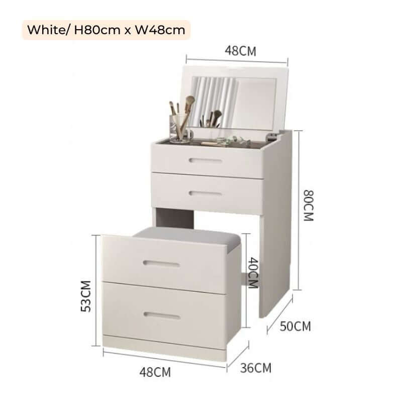 Space-Saving Dressing Table with HD Mirror - Nut-Brown/White