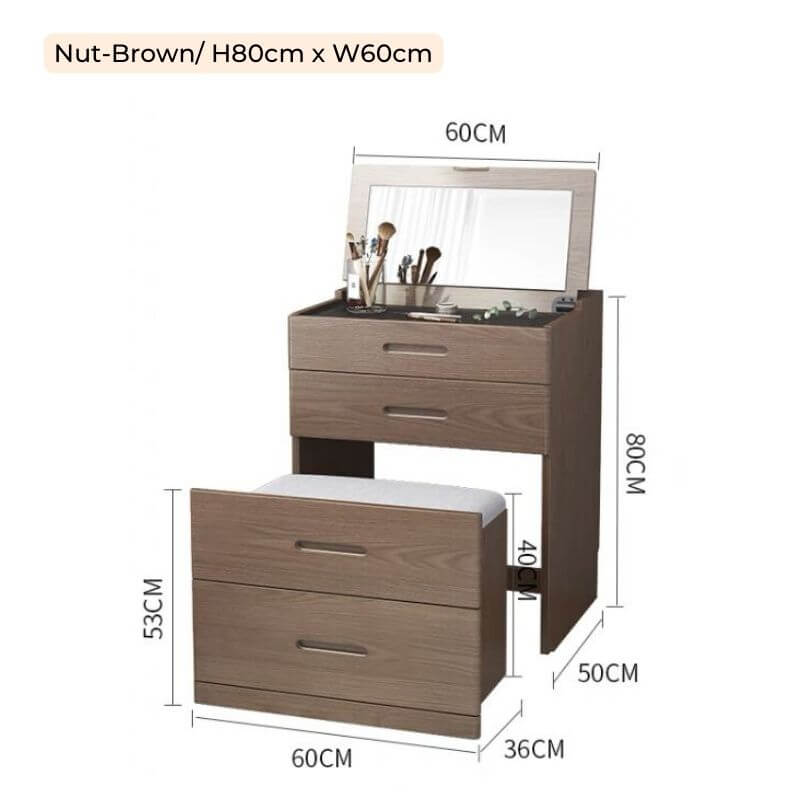 Space-Saving Dressing Table with HD Mirror - Nut-Brown/White