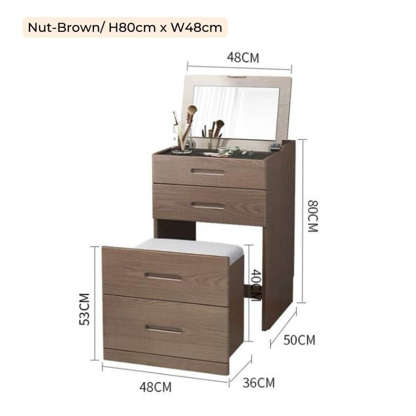 Space-Saving Dressing Table with HD Mirror - Nut-Brown/White