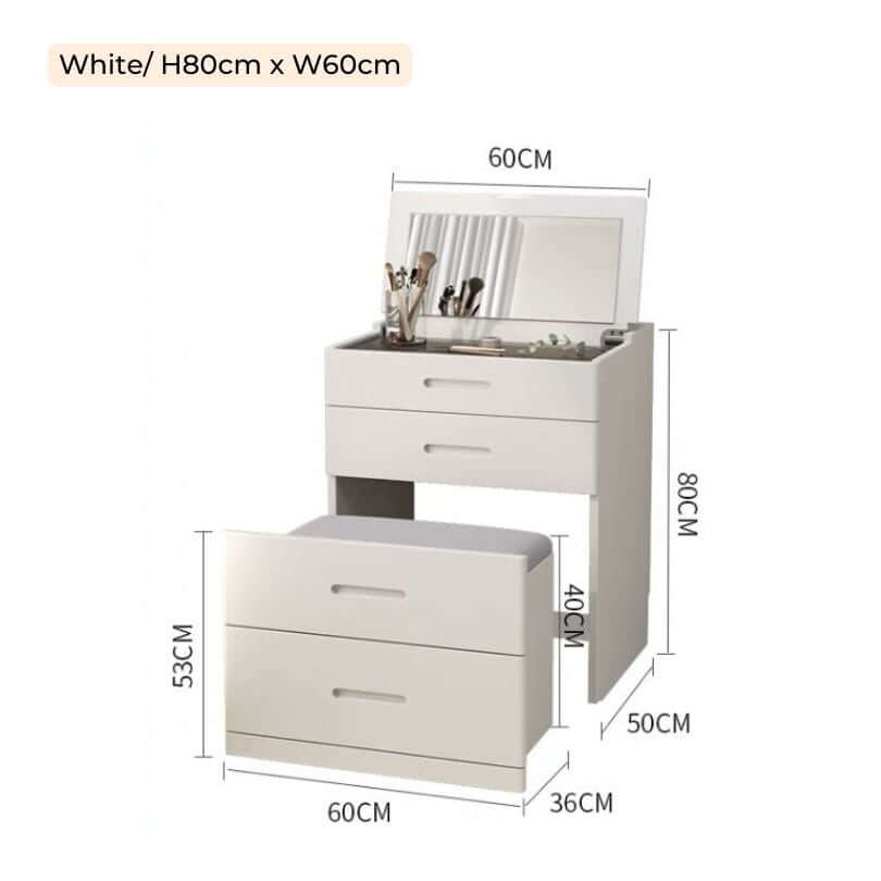 Space-Saving Dressing Table with HD Mirror - Nut-Brown/White
